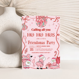 Small Santa Ho Ho Hos Funny Friendsmas Christmas Party Invitation Front View