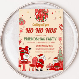 Small Santa Hos Funny Adult Friendsmas Christmas Party Invitation Front View