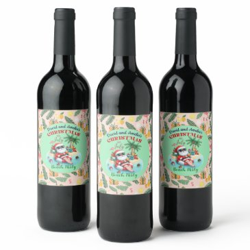 santa on a tropical island christmas in july party wine label