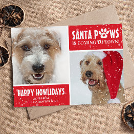 Small Santa Paws Dog Photo Happy Howlidays Christmas Holiday Invitations Front View