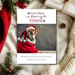 Small Santa Paws Is Coming To Town! Dog Photo Christmas Holiday Invitations Front View