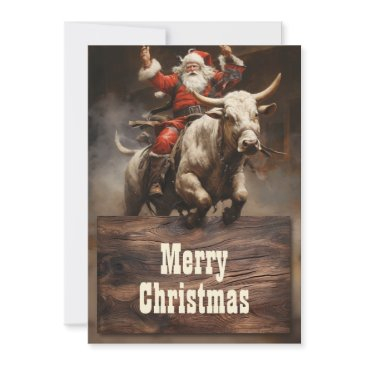 santa riding a bull holiday invitations