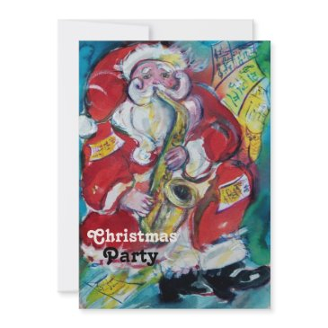 santa & sax, christmas party gold metallic invitation