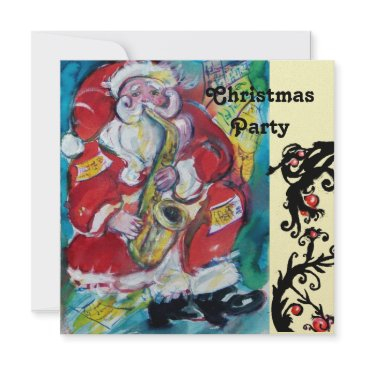 santa & sax, christmas party gold metallic invitation