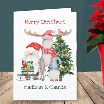 santa sleigh and gnome gonk cute personalized kids holiday invitations