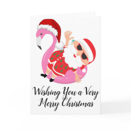 Small Santa's Beach Vacation Christmas Wishes Funny Invitations Front View