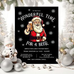 Small Santa's Wonderful Time For Beer Christmas Party Invitation Front View