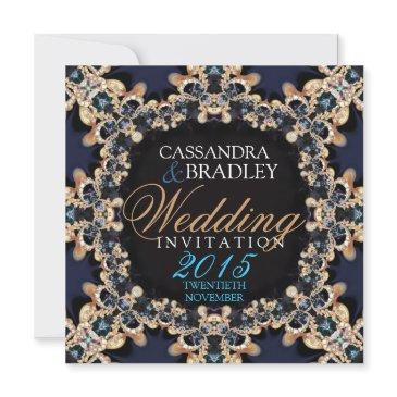 sapphire blue gold lace jewel wedding invitations