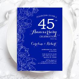 Small Sapphire Floral 45th Anniversary Invitation Front View