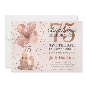 save the date 75th birthday rose gold cake