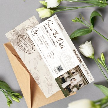 save the date boarding pass cruise wedding invitation