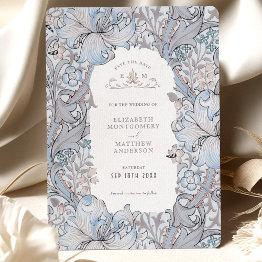 Small Save The Date Golden Lily Sky Blue William Morris Invitation Front View