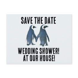 Small Save The Date Penguins Wedding Shower Invitations Front View