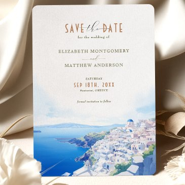 save the date santorini greece destination invitation