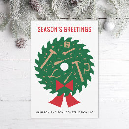 Small Saw Blade Wreath Construction Company Holiday Invitations Front View