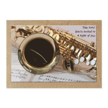 saxophone and sheet music invitation