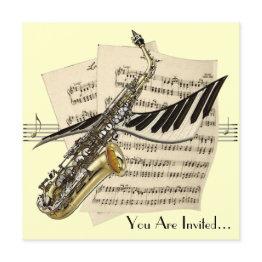 Small Saxophone Music Design Invitation Front View