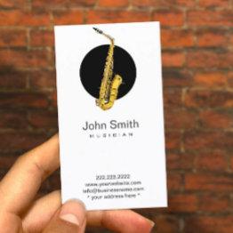 Small Saxophone Musician Musical Business Invitations Front View
