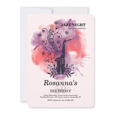 saxophone watercolor birthday party invitation