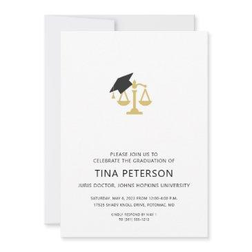 scales of justice with cap law school graduation invitation