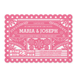 Small Scalloped Papel Picado Wedding Invite - Pink Front View
