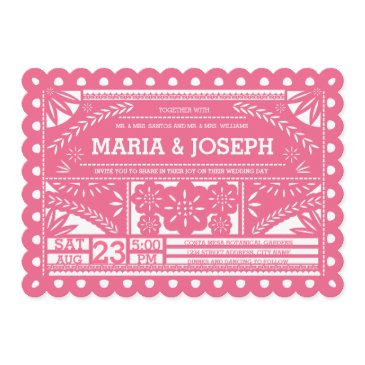 scalloped papel picado wedding invite - pink