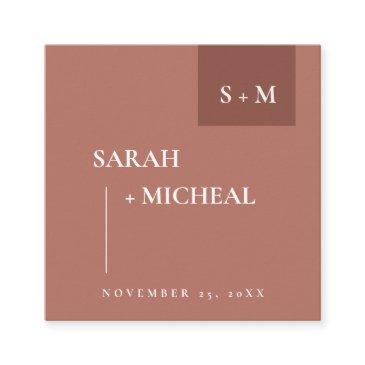 scandi terracotta rust monogram wedding website square business invitations