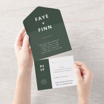 scandi wedding | dark green moss minimalist rsvp all in one invitation