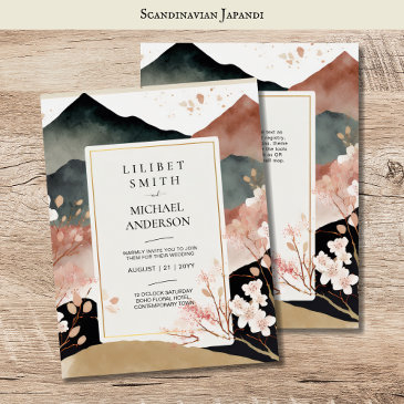 scandinavian japandi wedding theme cherry blossom invitation