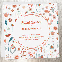 Small Scandinavian Summer Flowers Bridal Shower Invitation Front View