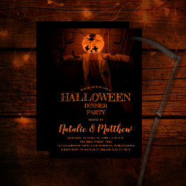 Small Scary Pumpkin Halloween Dinner Party Invitation Front View