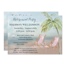 Small Scenic Beach View Palm Trees Retirement Party  Invitation Front View