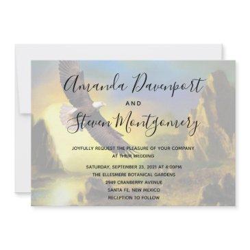 scenic rustic bald eagle patriotic wedding invitation