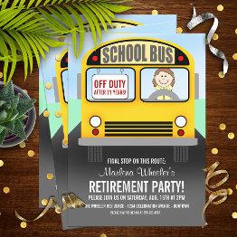 Small School Bus Driver Retirement Party Invitations Front View