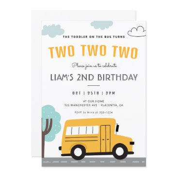 school bus second birthday wheels on the bus party invitation