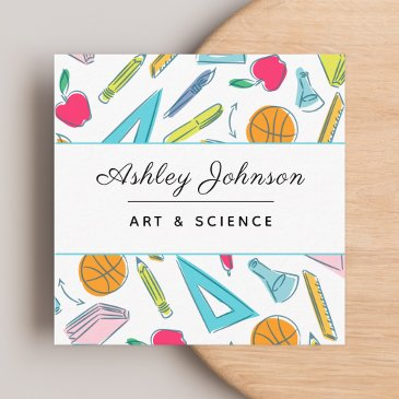 school things objects pattern teacher colorful fun square business invitations