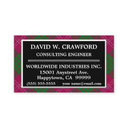 Small Scottish Clan Crawford Tartan Plaid Business Invitations Front View