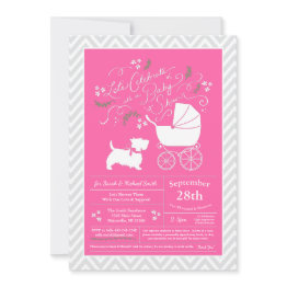 Small Scottish Terrier Dog Baby Shower Pink Girl Invitation Front View