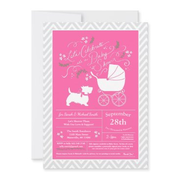 scottish terrier dog baby shower pink girl invitation