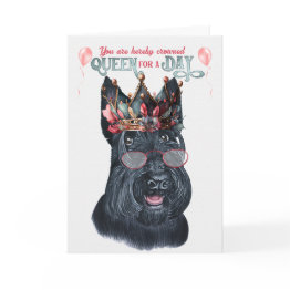 Small Scottish Terrier Queen For A Day Funny Birthday Invitations Front View