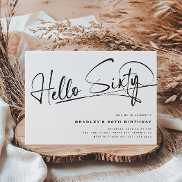 Small Script Hello Sixty Minimalist 60th Birthday Invitation Front View
