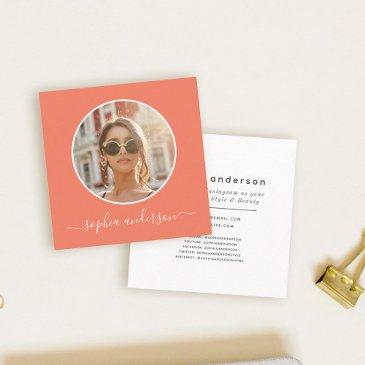 script modern chic trendy coral photo social media calling invitations