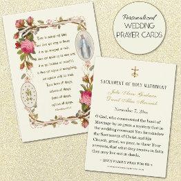 Small Scripture Virgin Mary Catholic Wedding Prayer Invitations Front View