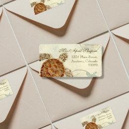 Small Sea Turtle Modern Coastal Ocean Beach Swirls Style Label Front View