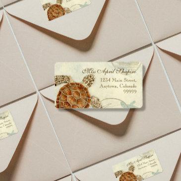 sea turtle modern coastal ocean beach swirls style label
