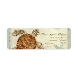 Small Sea Turtle Modern Coastal Ocean Beach Swirls Style Label Front View