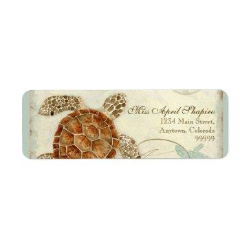 sea turtle modern coastal ocean beach swirls style label