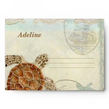 sea turtle modern coastal ocean beach wedding envelope