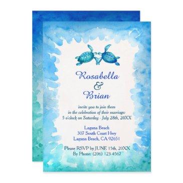 sea turtle wedding invitations - blue and green
