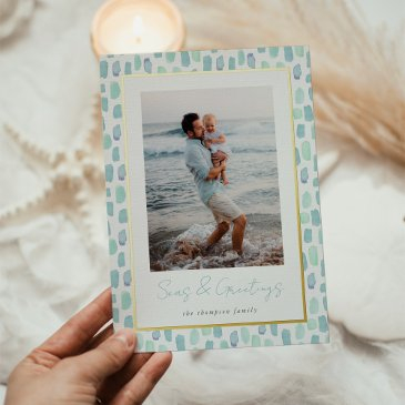 seaglass watercolor | modern minimal coastal photo foil holiday invitations
